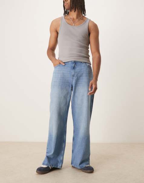Reclaimed Vintage - Posede jeans med vide ben i afbleget vask - view 1