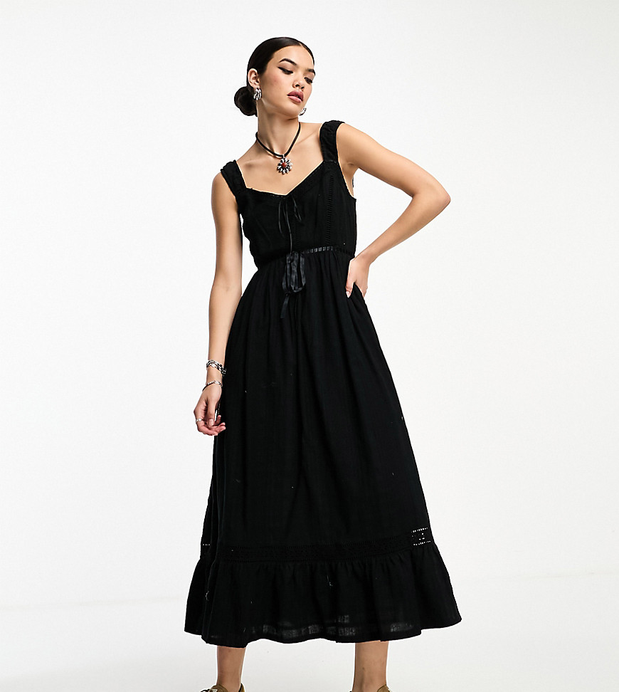Reclaimed Vintage prairie cami midi dress in black-Multi
