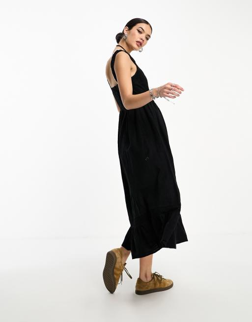 Reclaimed Vintage prairie cami midi dress in black