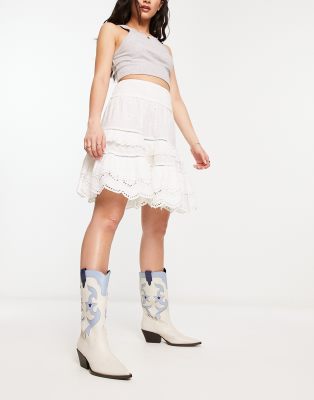 Reclaimed Vintage prairie mini skirt in white  - ASOS Price Checker