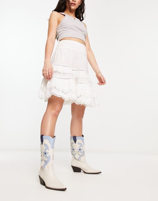Reclaimed Vintage prairie mini skirt in white ASOS