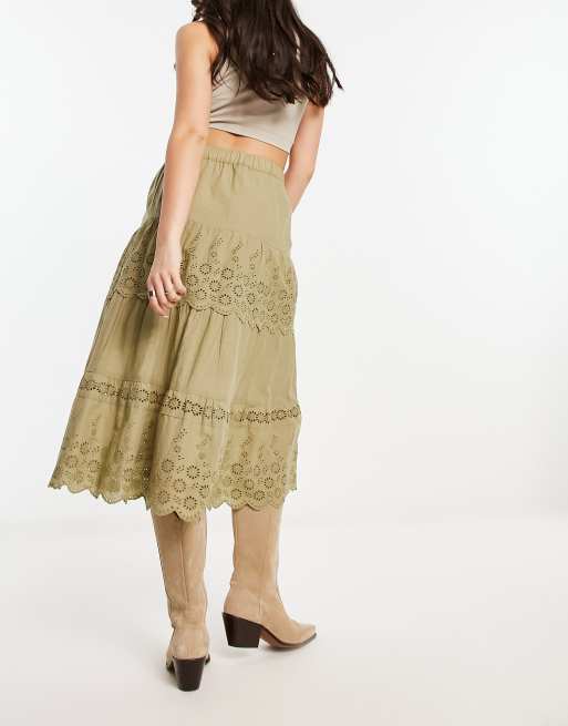 Khaki shop eyelet skirt