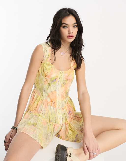 Dance on the blacktop yellow floral print mini dress top