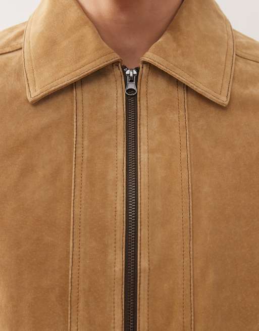 Reclaimed Vintage – Premium – Bomberjacke in Hellbraun aus echtem Wildleder mit Kontrasteinfassung , 5 von 5