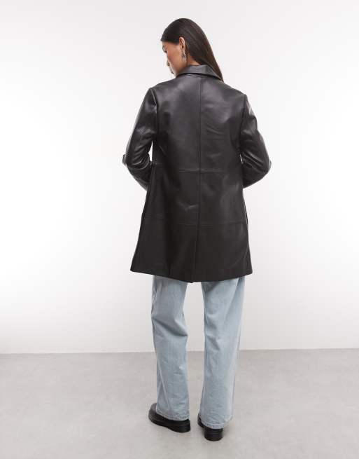Reclaimed Vintage Premium real leather jacket with plait detail in black, 4 of 4