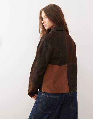 Reclaimed Vintage Premium Real Suede Mixed Contrast Patchwork Panel Jacket In Brown
