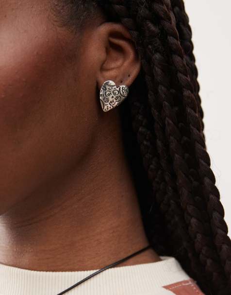 Reclaimed Vintage pretty cutwork heart earrings in silver - view 1