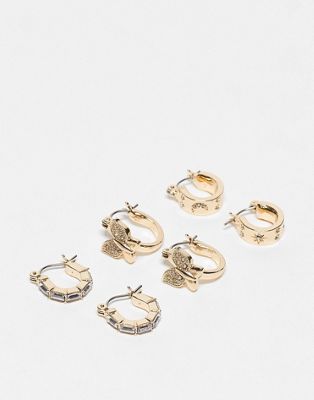 Reclaimed Vintage pretty huggy hoop earring packs in gold - ASOS Price Checker
