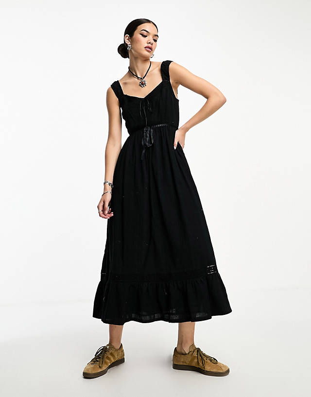 Reclaimed Vintage - priarie cami midi dress in black