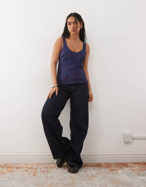 Reclaimed Vintage – Prickig tea-topp med smala axelband och spetskanter - view 1