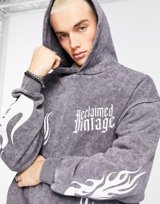 Reclaimed Vintage printed flame placement print hoodie co-ord in grey