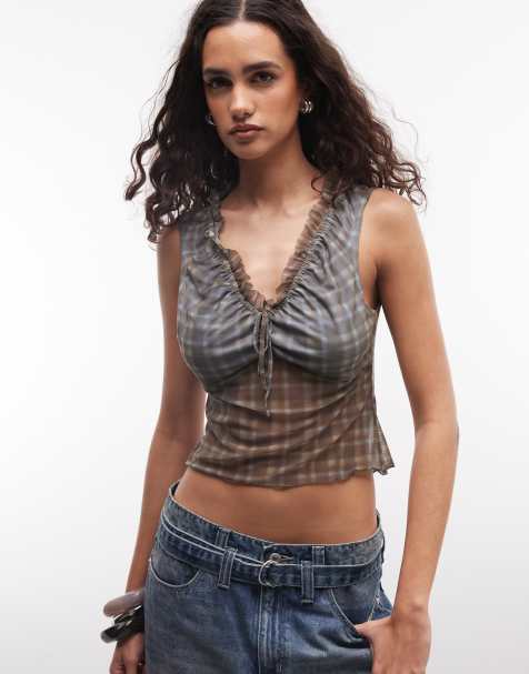 Reclaimed Vintage – Prześwitujący top w kratę, w kolorze khaki, część zestawu - view 1