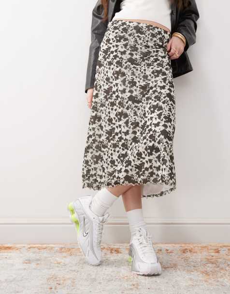 Reclaimed Vintage slinky midi skirt in mini cow print