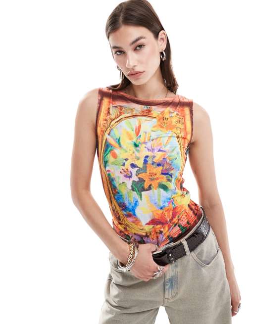 Reclaimed Vintage – Przylegający top bez rękawów w abstrakcyjny wzór