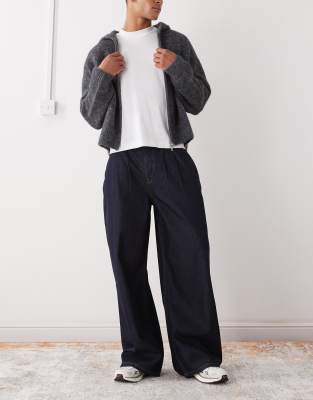 Reclaimed Vintage Reclaimed Vintage puddle denim jean with front darts in indigo wash-Blue