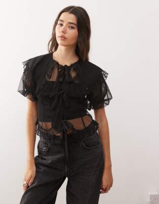 Reclaimed Vintage Puff Sleeve Blouse With Collar In Black