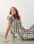 [Reclaimed Vintage] Reclaimed Vintage puff sleeve twill top with tie front in multi gingham (part of a set) 6 Multi gingham