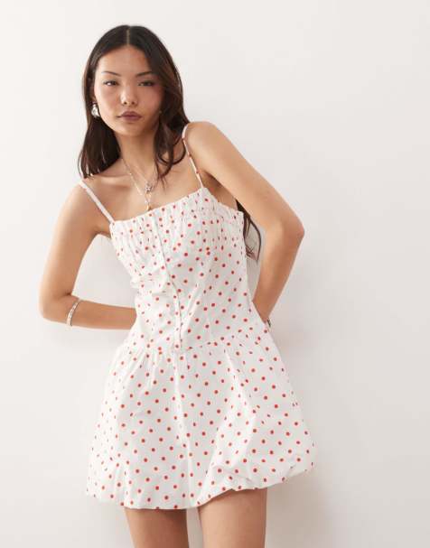 Reclaimed Vintage puffball mini dress with hook and eye in red polka dot print - view 1