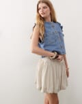 [Reclaimed Vintage] Reclaimed Vintage puffball mini skirt with dropped waist in linen-Neutral 10 Linen