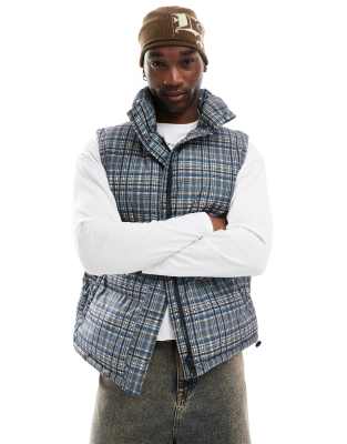 puffer vest in check print-Multi