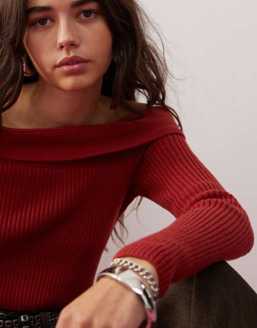Pull Vintage Années 60 Rouge Foncé - Fille Taille 14, Acrylique, Manches Longues, Neuf Avec étiquettes