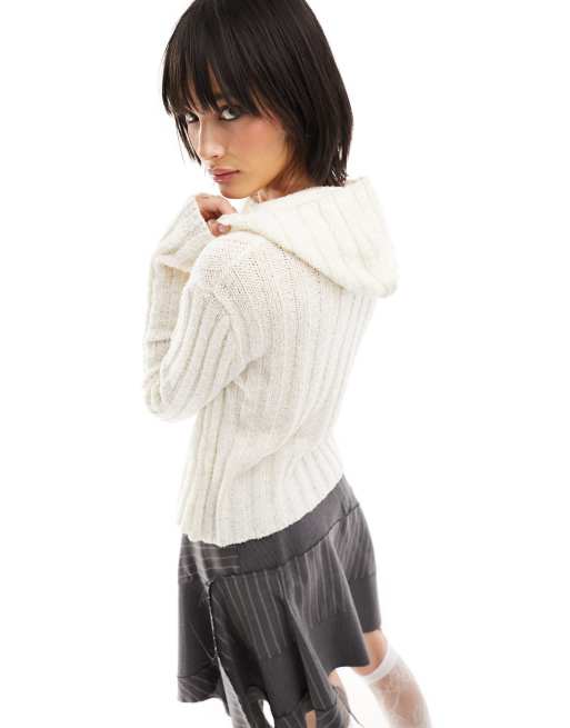 Reclaimed Vintage - Pull en maille style années 90 à capuche - Crème