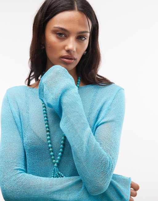 Reclaimed Vintage - Pull en maille transparente - Sarcelle