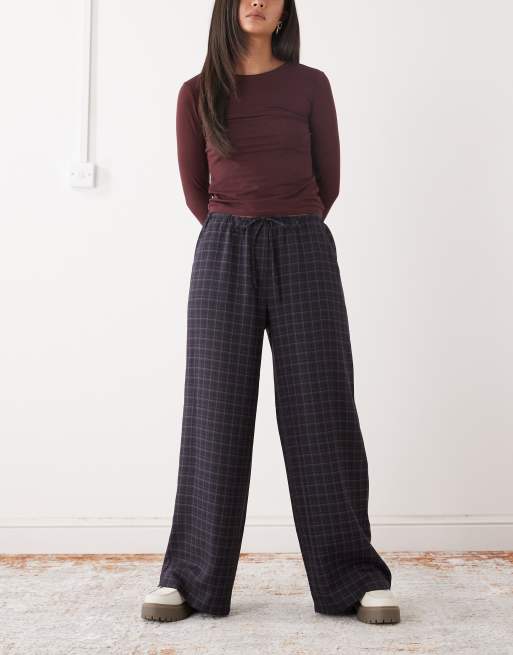 Reclaimed Vintage pull on barrel pants in burgundy check