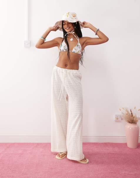 Reclaimed Vintage pull on beach crochet trouser in white - view 1