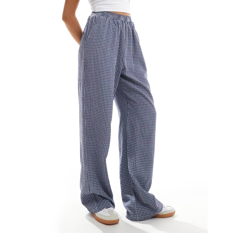 パンツ ASCLO Vintage Gingham Check Banding Pants (2color) Cryba Women's Pants Gingham Print Wide Leg Pants Pant for