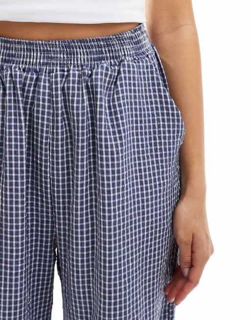 Reclaimed Vintage pull on pants in blue seersucker gingham
