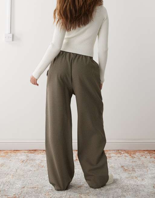 Reclaimed Vintage pull-on pants in brown mini check