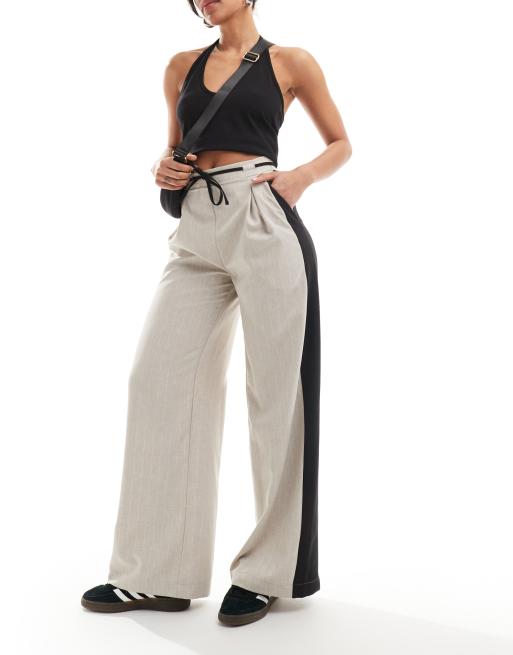 Reclaimed Vintage pull on pants in linen look with side stripe detail