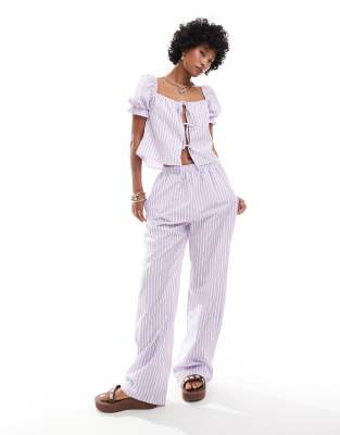 pull on pants in summer lilac stripe-Green