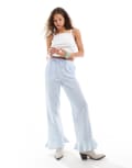 [Reclaimed Vintage] Reclaimed Vintage pull on pants with frill bottom in blue gingham 6 Blue and white