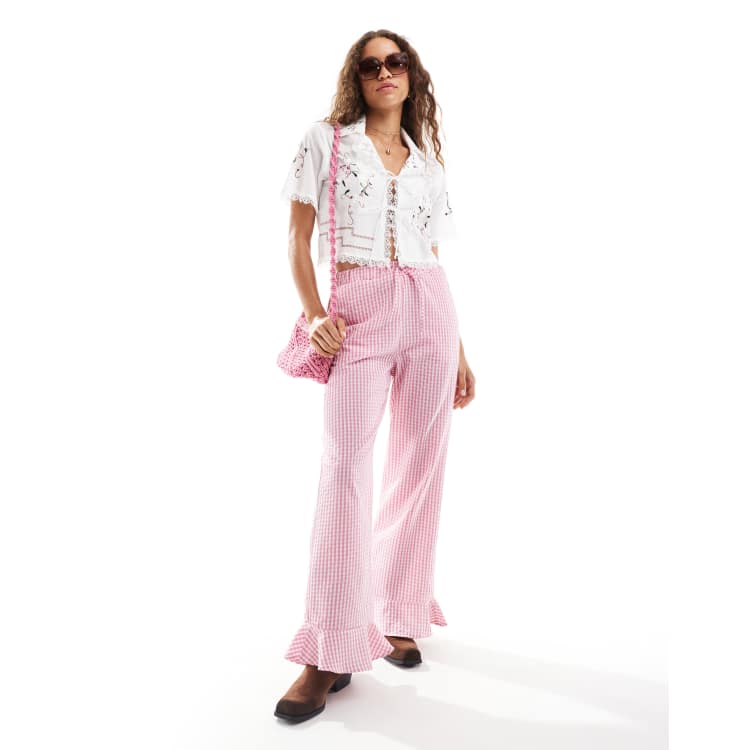 【返品不可】 Reclaimed pink in bottom frill with pants on pull Vintage パンツ