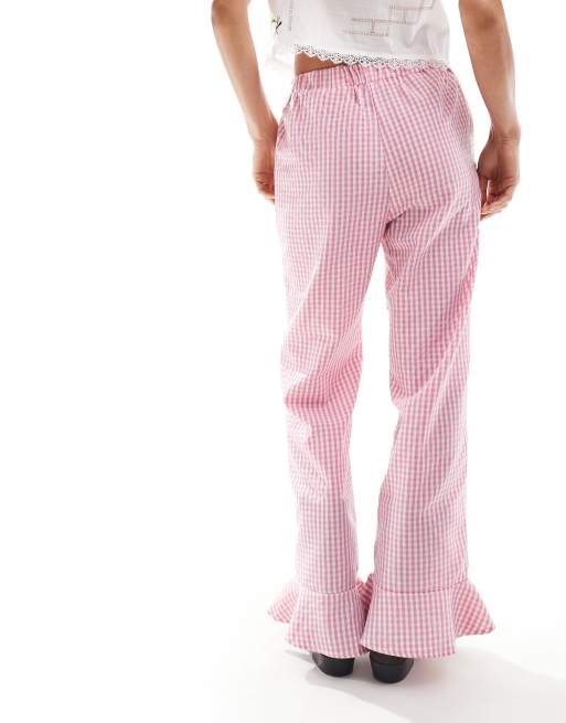 Reclaimed Vintage pull on pants with frill bottom in pink