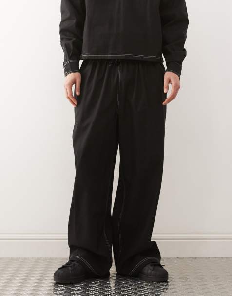 Reclaimed Vintage pull on pants with pockets and stitching detail in black - view 1