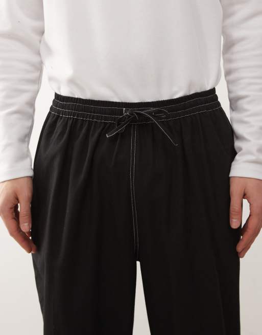 Reclaimed Vintage pull on pants with pockets and stitching detail in black, 4 of 5