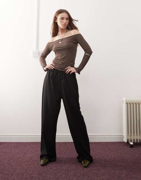 Reclaimed Vintage pull on satin trousers in black - view 1