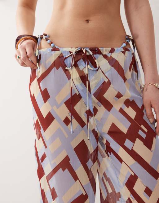Reclaimed Vintage pull on sheer beach pants in geo print, 3 of 5
