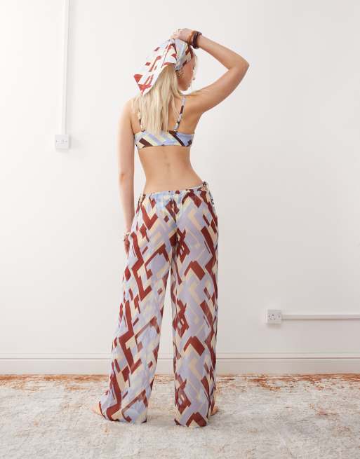 Reclaimed Vintage pull on sheer beach pants in geo print, 4 of 5