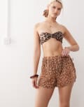 [Reclaimed Vintage] Reclaimed Vintage pull on sheer beach shorts with tie sides in leopard print (part of a set)-Multi 14 leopard print
