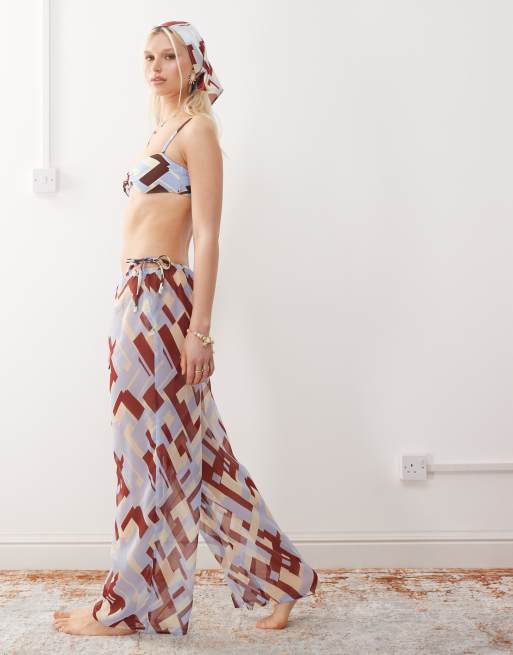 Reclaimed Vintage pull on sheer beach trouser in geo print, 2 of 5