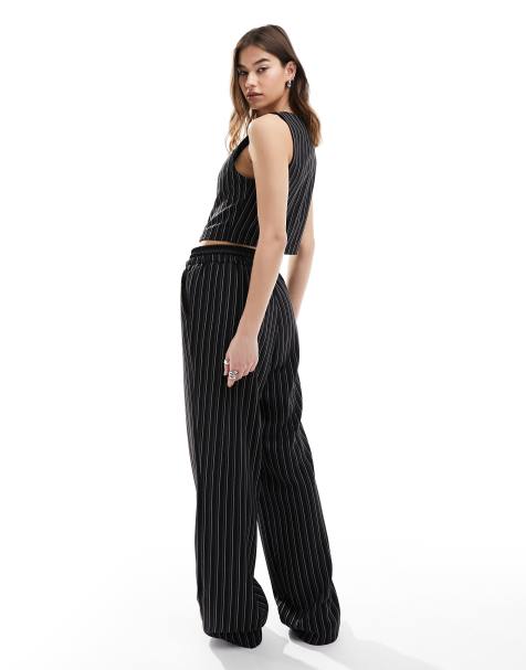Reclaimed Vintage pull on tailored straight leg pinstripe trouser with satin waistband detail - view 1