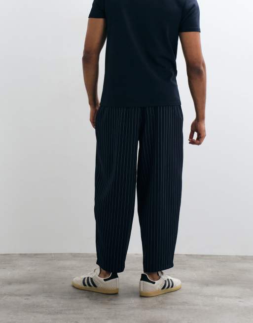 Reclaimed Vintage pull on trouser in navy pinstripe, 5 of 5