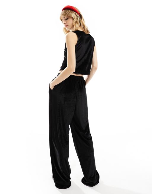 Black velvet pull on pants clearance