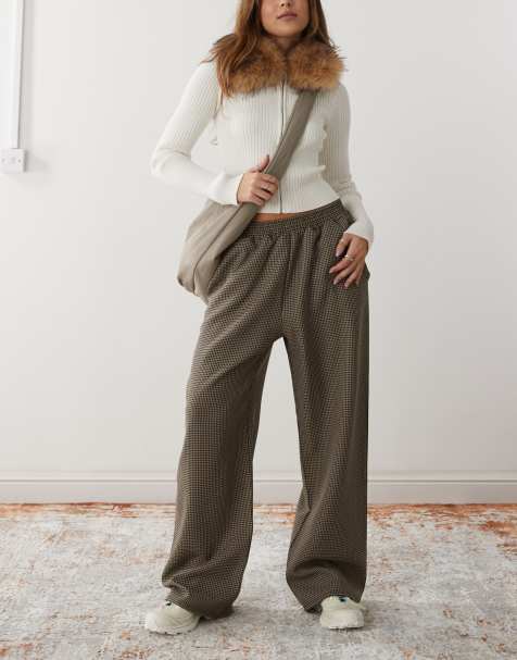 Reclaimed Vintage pull on trousers in brown mini check - view 1