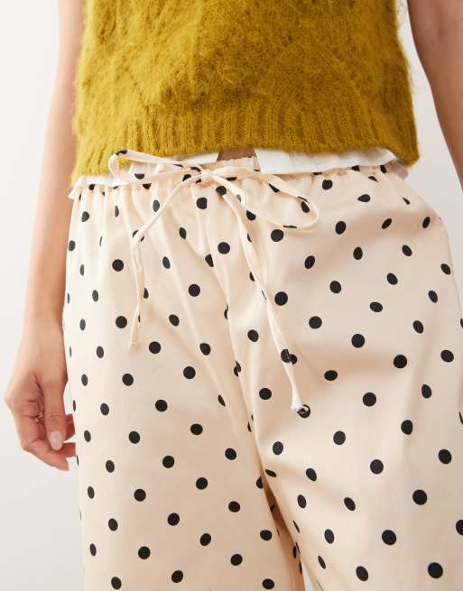 Reclaimed Vintage pull on wide leg trousers in cream and black polka dot print, 5 of 5