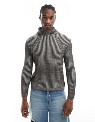 Reclaimed Vintage unisex knitted plated rib jumper with hood in brown - ASOS Price Checker